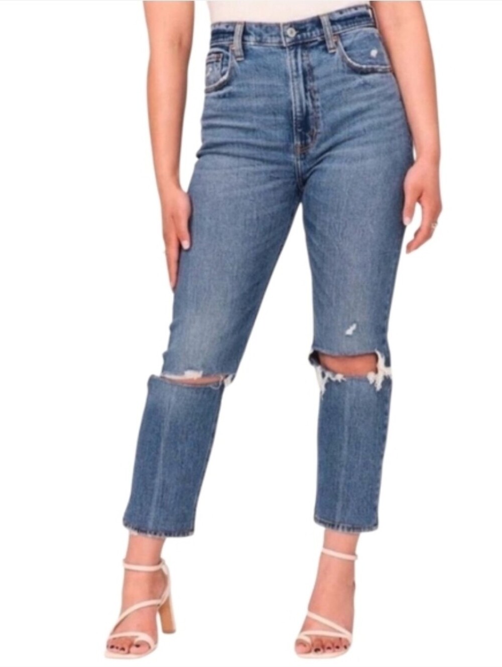 Abercrombie & Fitch Ankle Straight Ultra High Rise Jean Ripped Knees 30 10